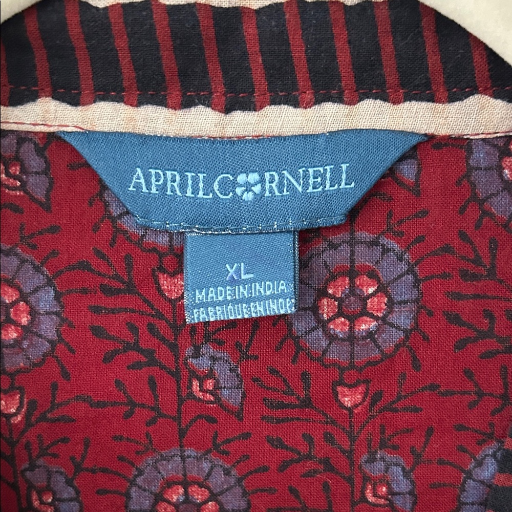 April Cornell Dress XL Burgundy Indian Print Maxi Floral Bohemian Festival - Picture 3 of 16